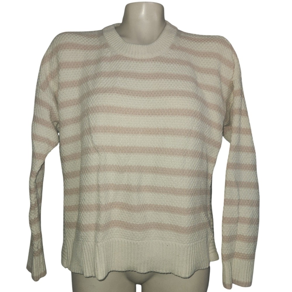 Madewell Pink Cream Striped Textured Knit Crewneck Sweater M
Preppy quiet luxury